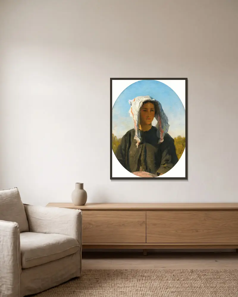 Portrait de jeune Paysanne Bordelaise av Jules Breton inramad på en vägg