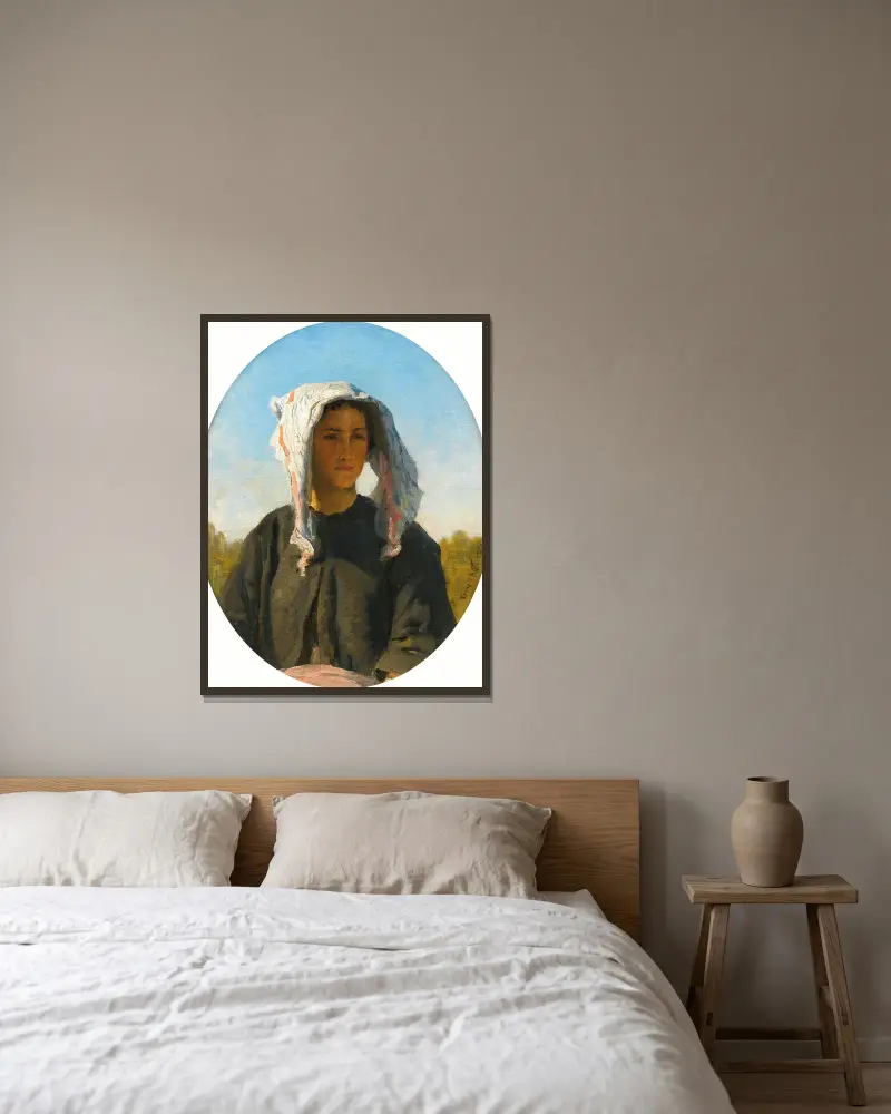Portrait de jeune Paysanne Bordelaise av Jules Breton inramad på en vägg