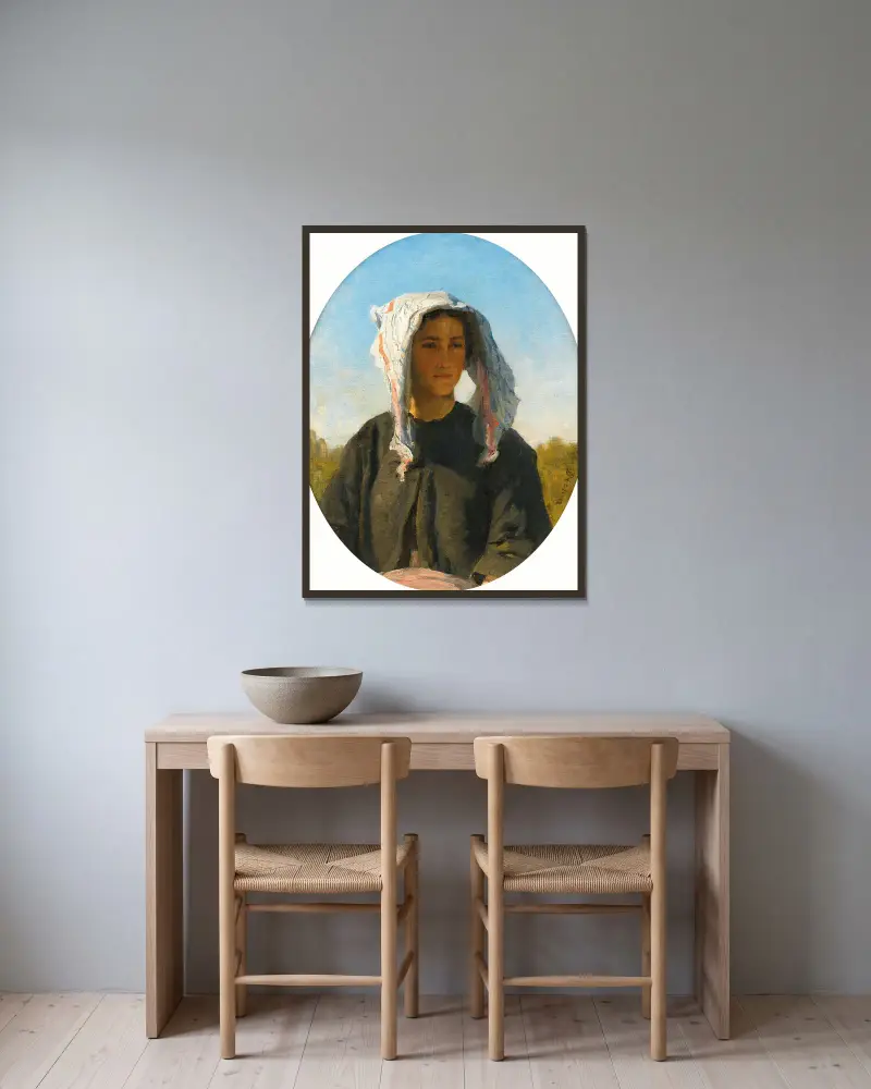 Portrait de jeune Paysanne Bordelaise av Jules Breton inramad på en vägg
