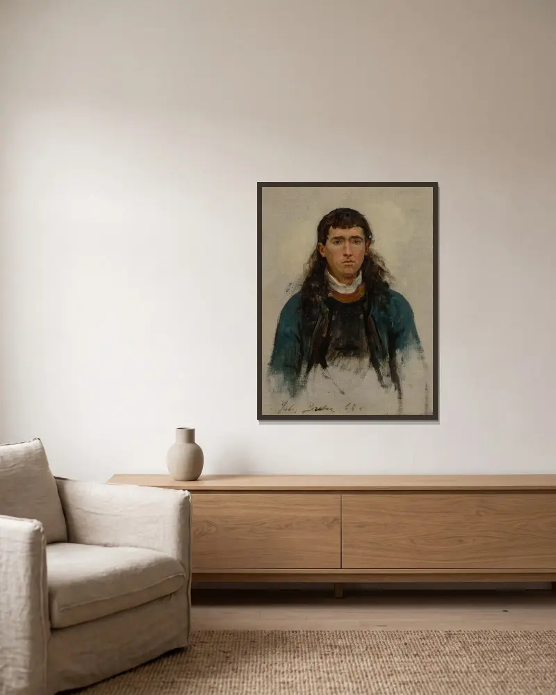 Portret mężczyzny (Studium do "Un grand pardon breton"), Jules Breton w ramie na ścianie