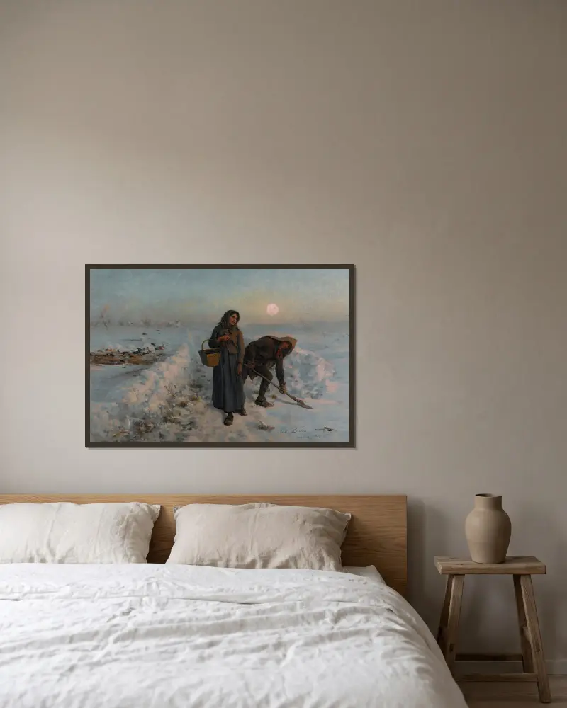 Sur la route en hiver; artois av Jules Breton inramad på en vägg