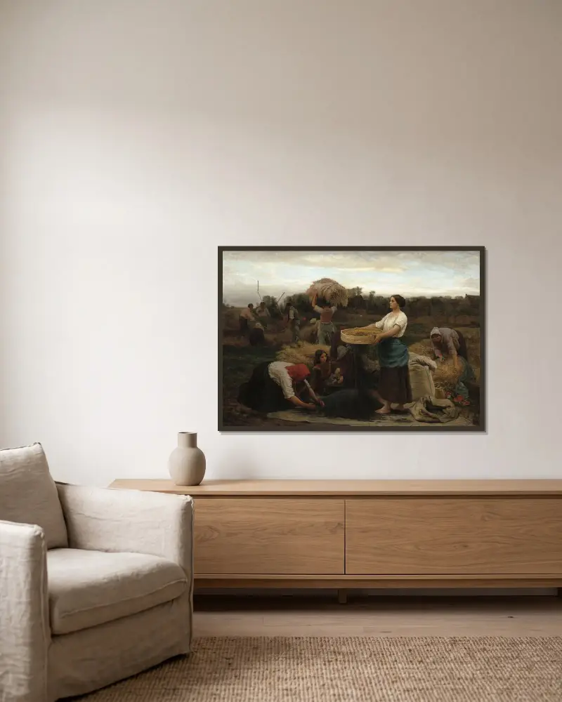 Rapsen (Skörd av raps) av Jules Breton inramad på en vägg