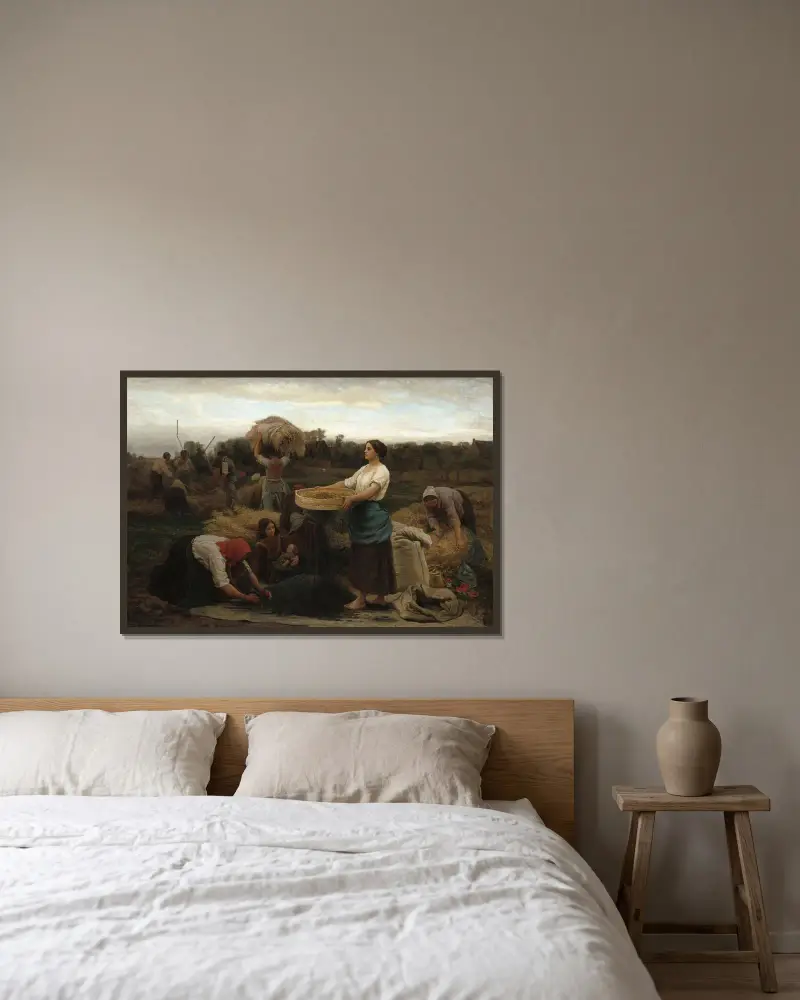 Rapsen (Skörd av raps) av Jules Breton inramad på en vägg