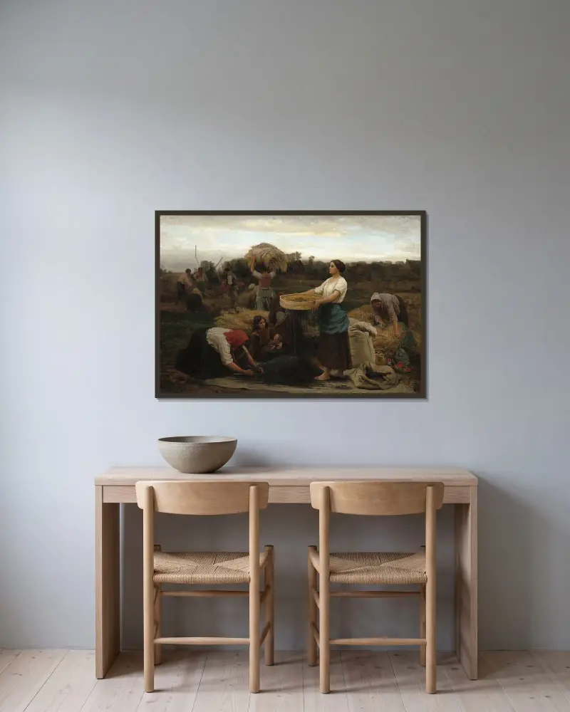 Rapsen (Skörd av raps) av Jules Breton inramad på en vägg