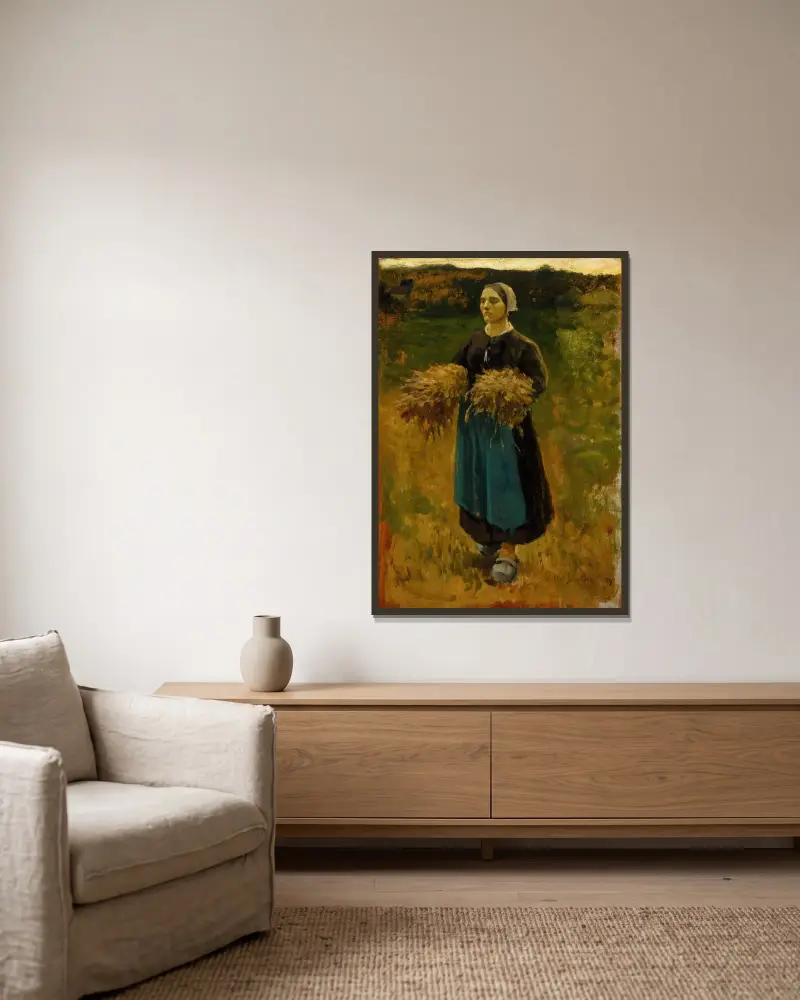 Axflickan av Jules Breton inramad på en vägg