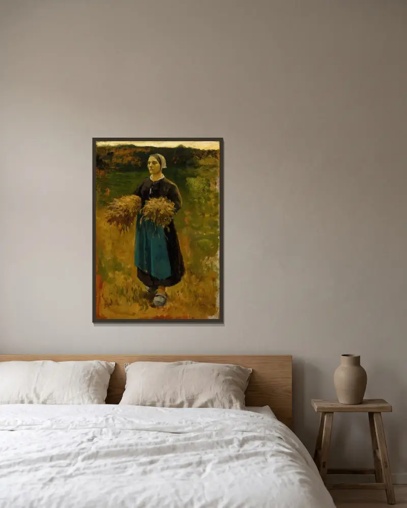 Axflickan av Jules Breton inramad på en vägg