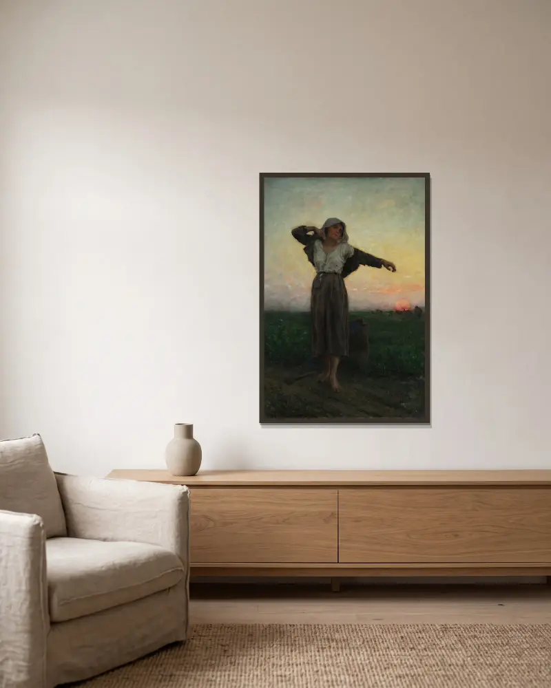 Die müde Ährenleserin von Jules Breton gerahmt an einer Wand
