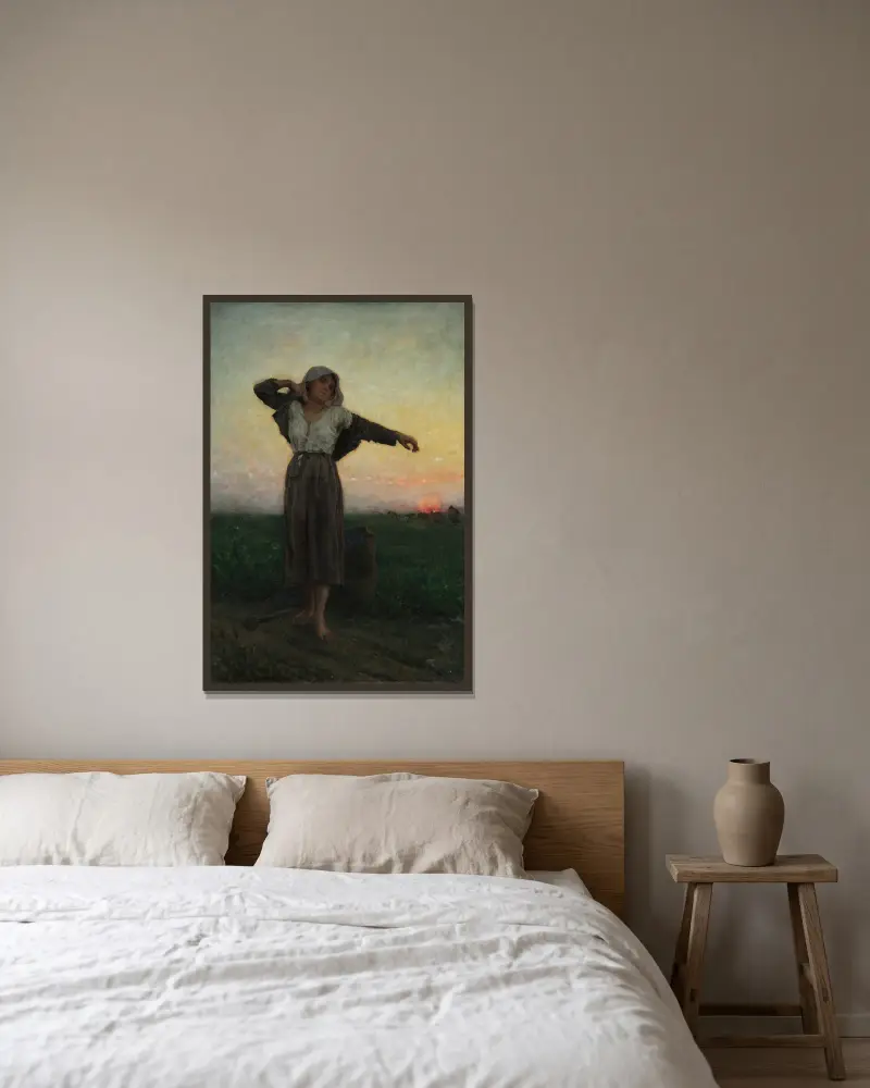 Die müde Ährenleserin von Jules Breton gerahmt an einer Wand