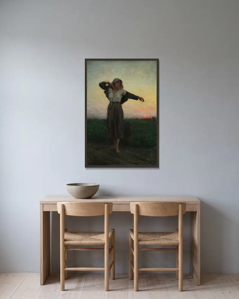 Die müde Ährenleserin von Jules Breton gerahmt an einer Wand