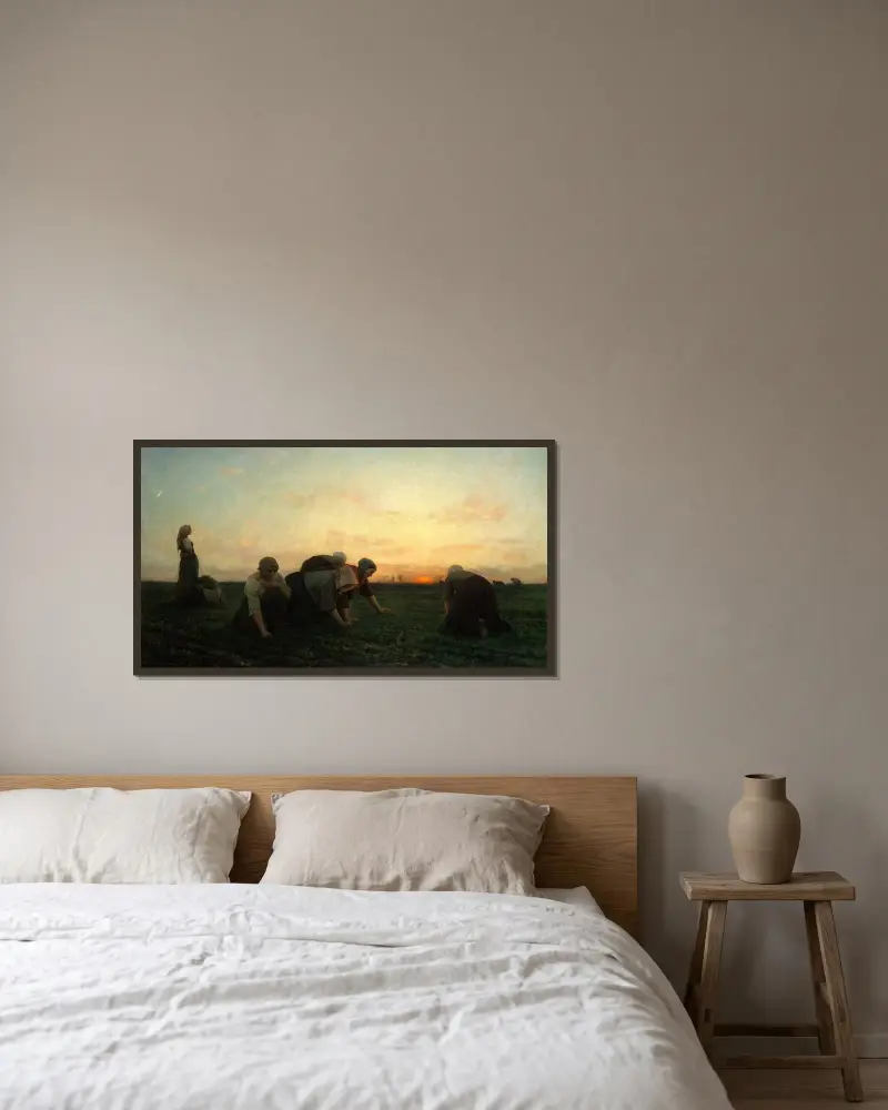 Ogräsrenarna av Jules Breton inramad på en vägg
