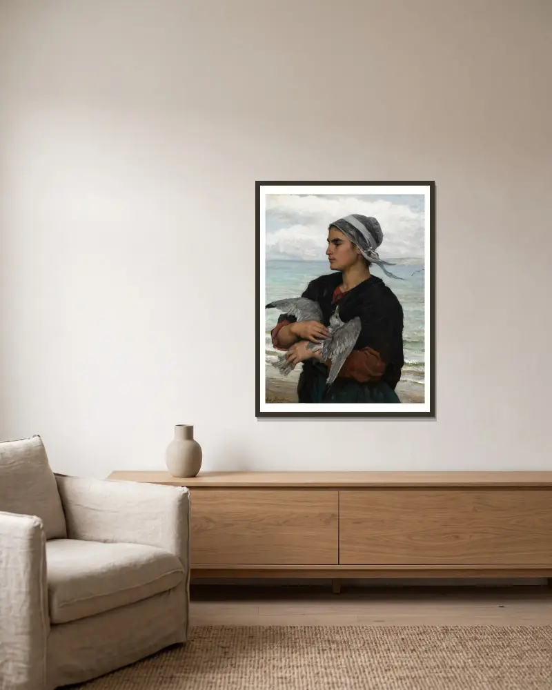 Die verwundete Möwe von Jules Breton gerahmt an einer Wand