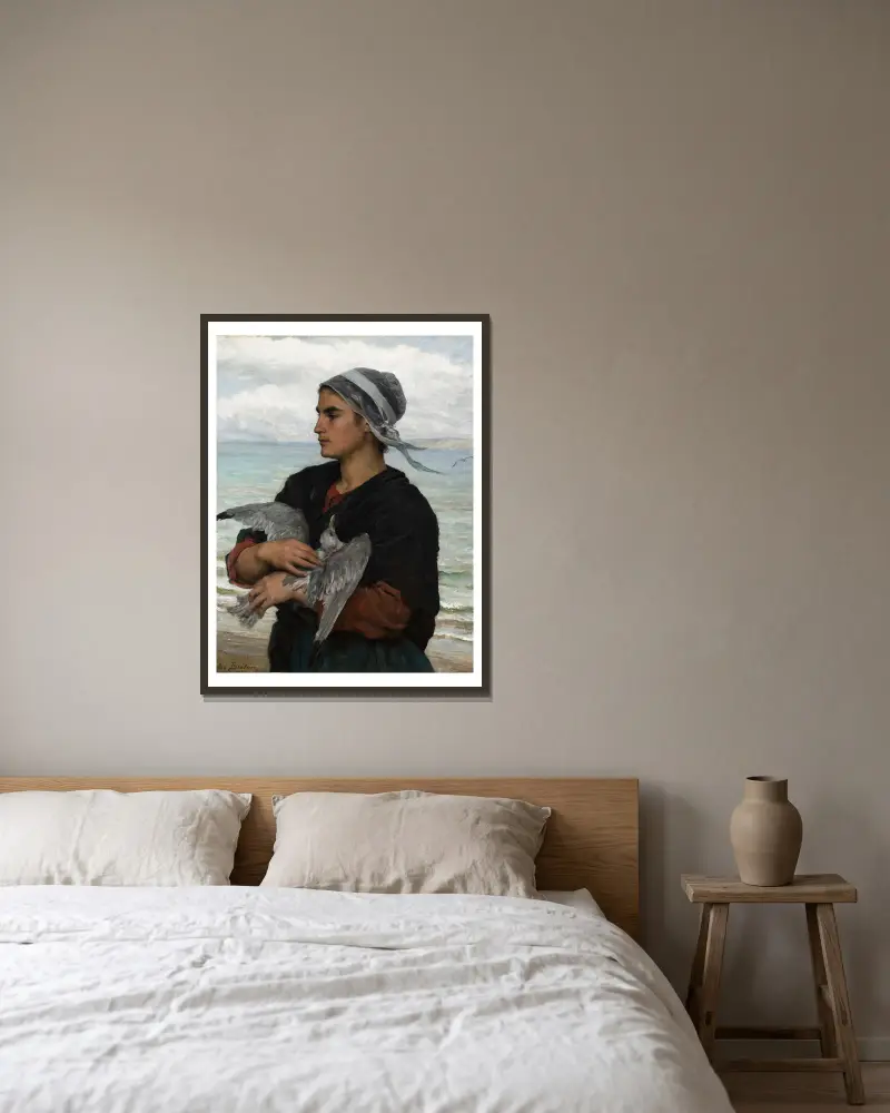 Die verwundete Möwe von Jules Breton gerahmt an einer Wand