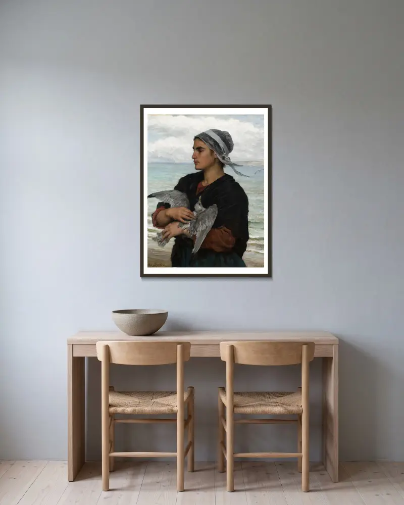 Die verwundete Möwe von Jules Breton gerahmt an einer Wand