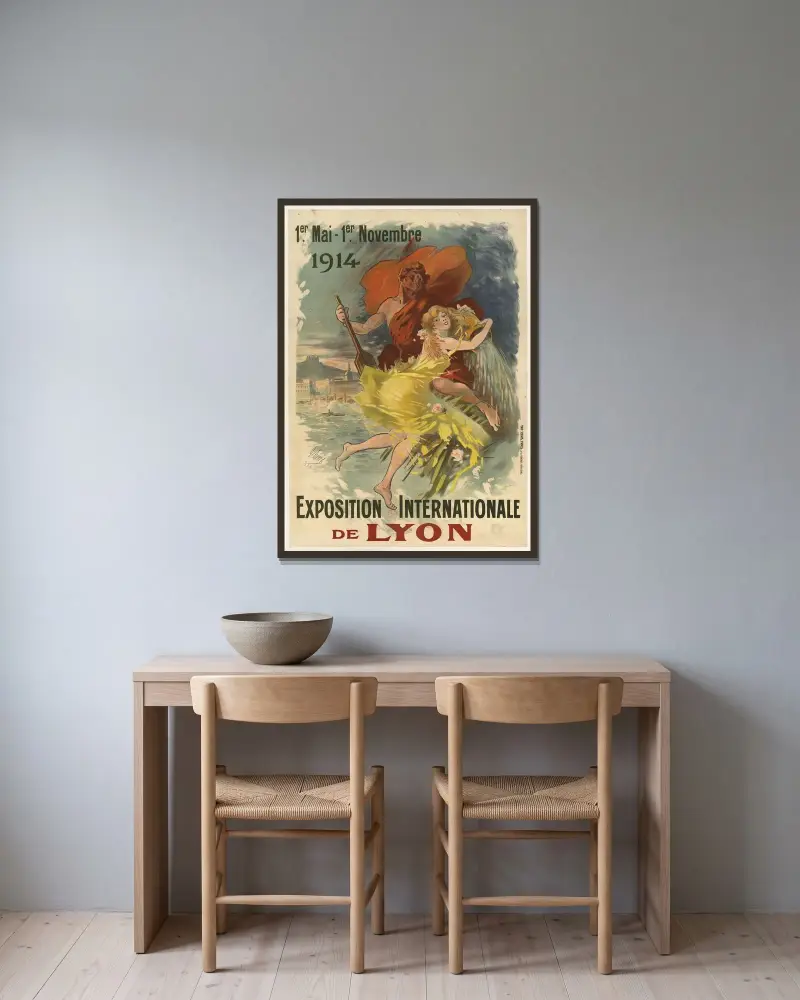 1 maj – 1 november 1914. Internationella utställningen i Lyon av Jules Chéret inramad på en vägg
