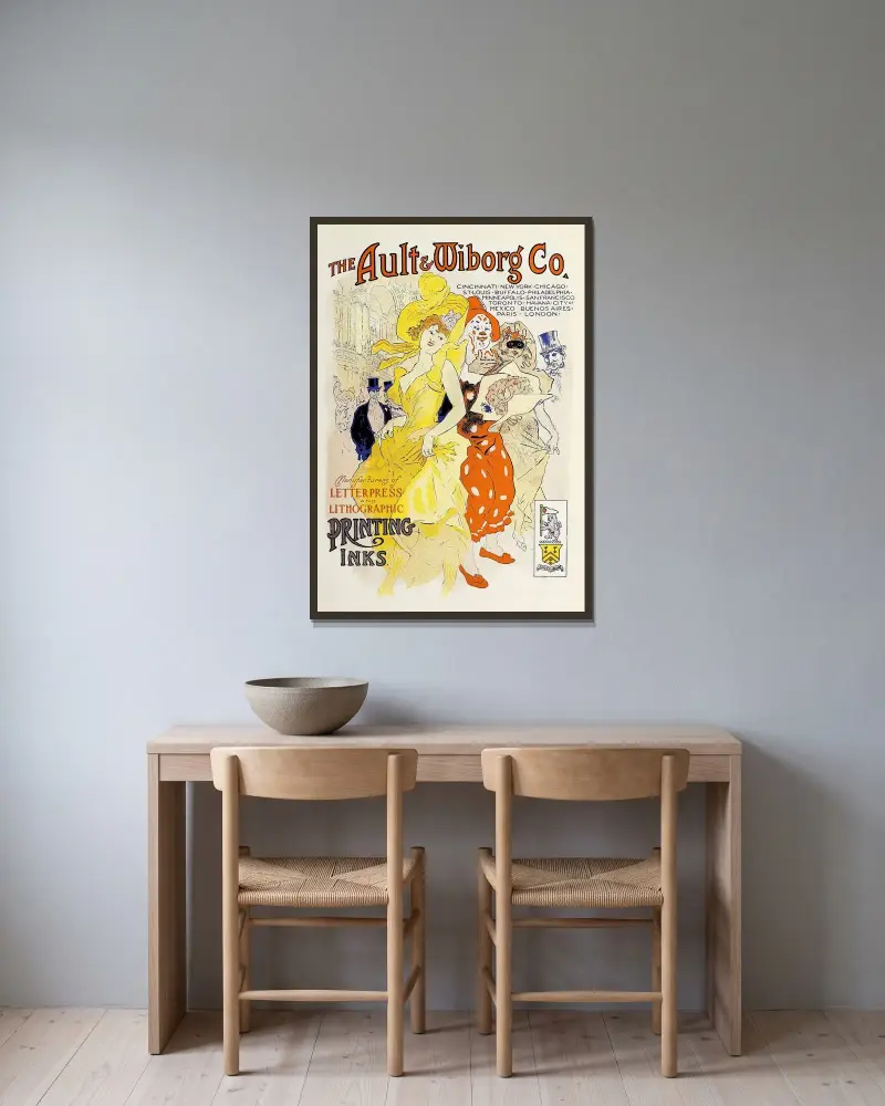 Ault and Wiborg, Ad. 042 av Jules Chéret inramad på en vägg