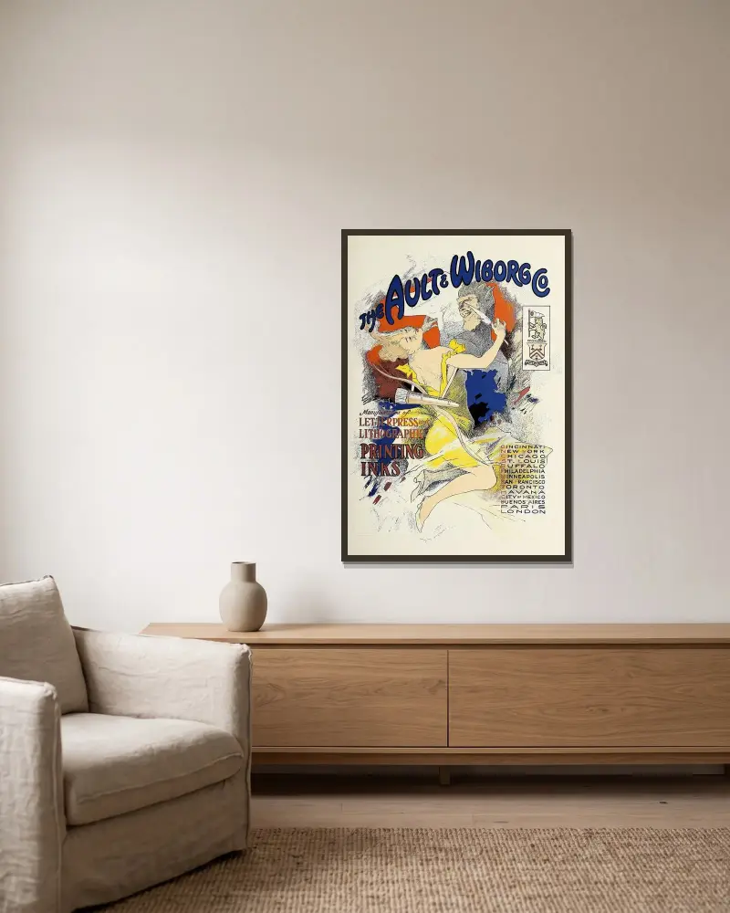 Ault and Wiborg, Ad. 087 av Jules Chéret inramad på en vägg