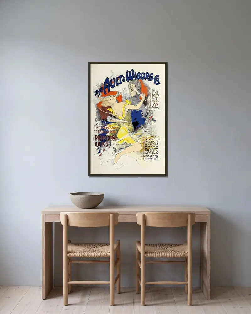 Ault and Wiborg, Ad. 087 av Jules Chéret inramad på en vägg