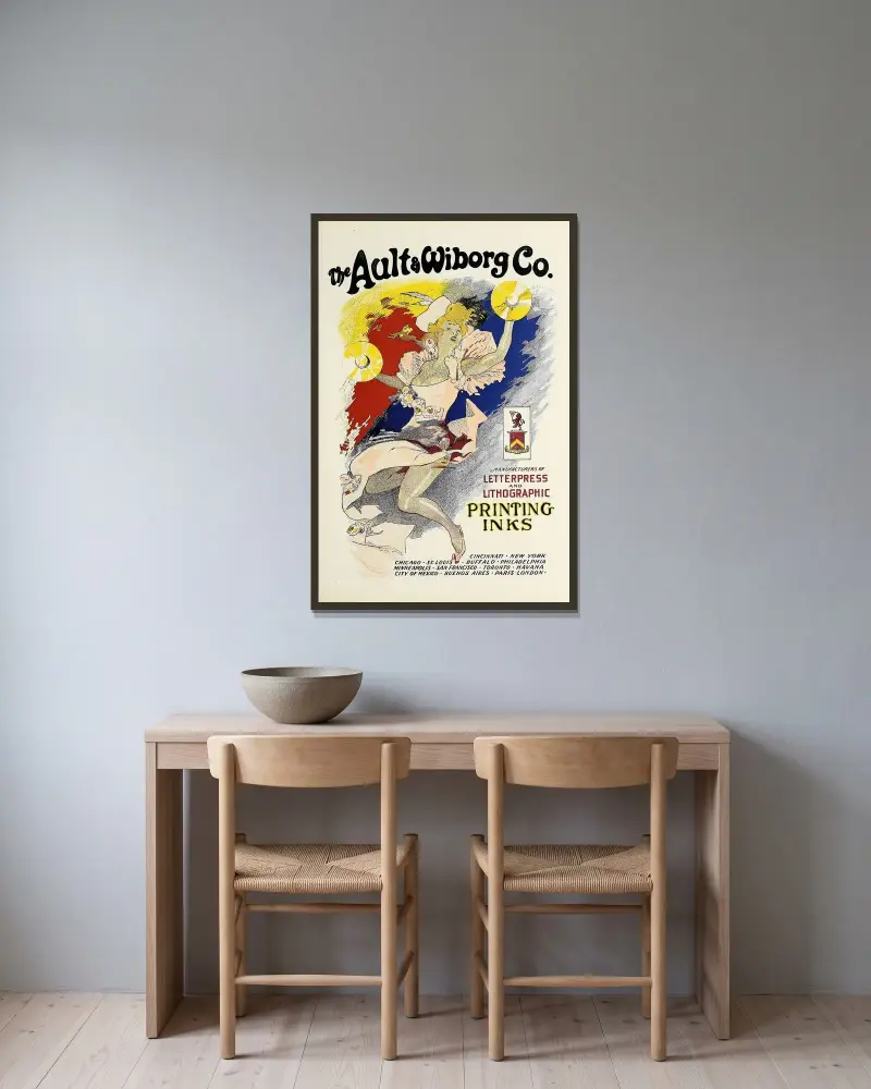 Ault and Wiborg, Ad. 089 av Jules Chéret inramad på en vägg