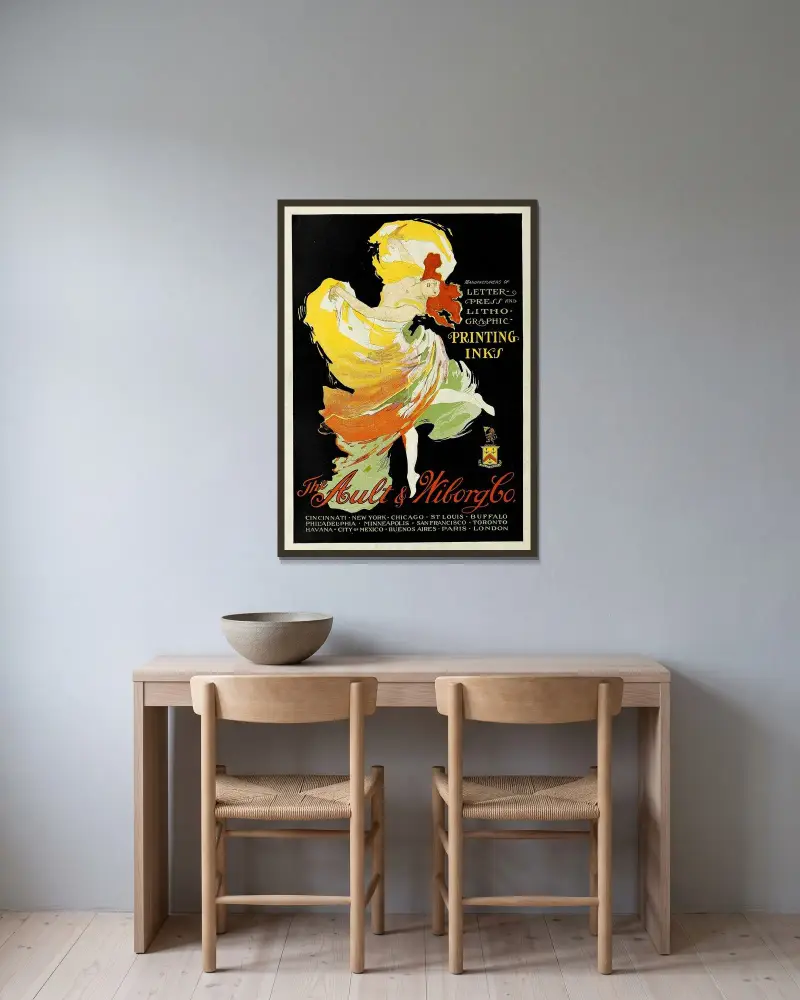 Ault and Wiborg, Ad. 091 av Jules Chéret inramad på en vägg