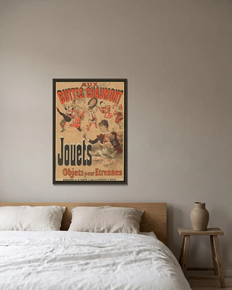Aux Buttes Chaumont av Jules Chéret inramad på en vägg