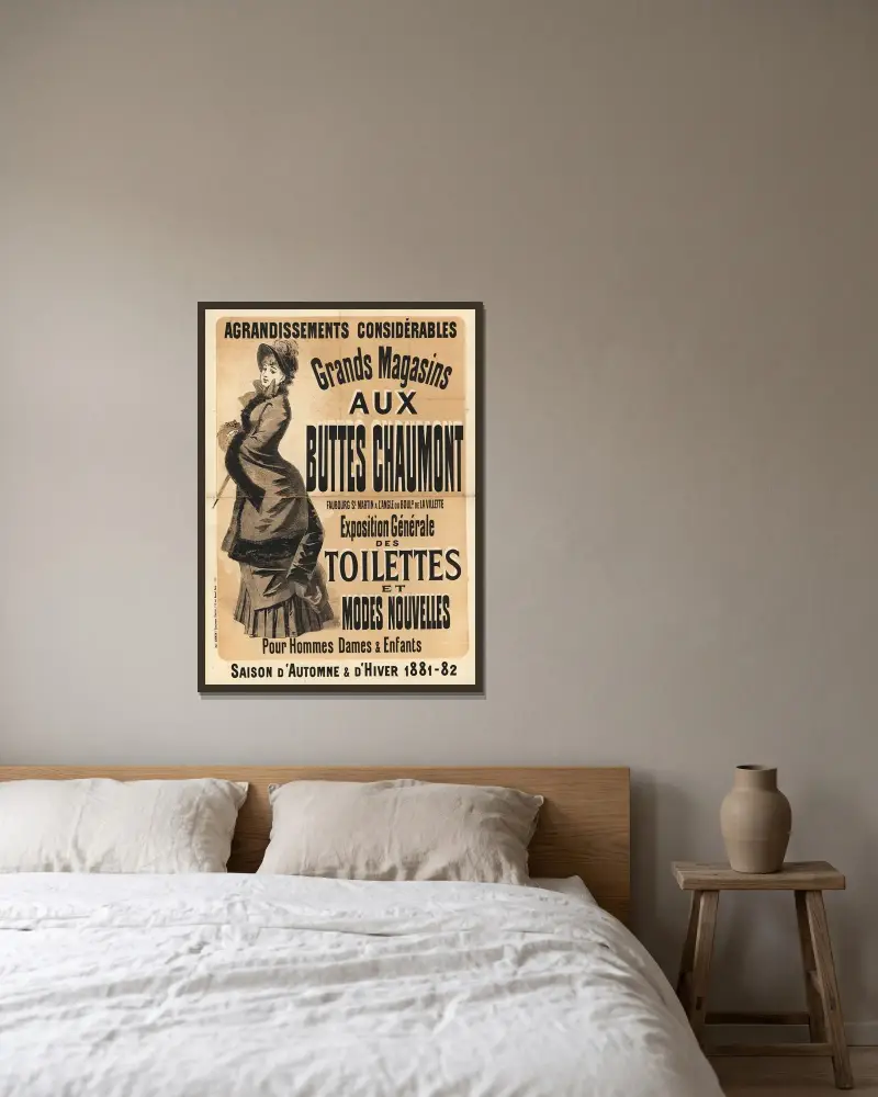 Aux Buttes Chaumont. Agrandissements considérables, Grands Magasins Aux Buttes Chaumont von Jules Chéret gerahmt an einer Wand