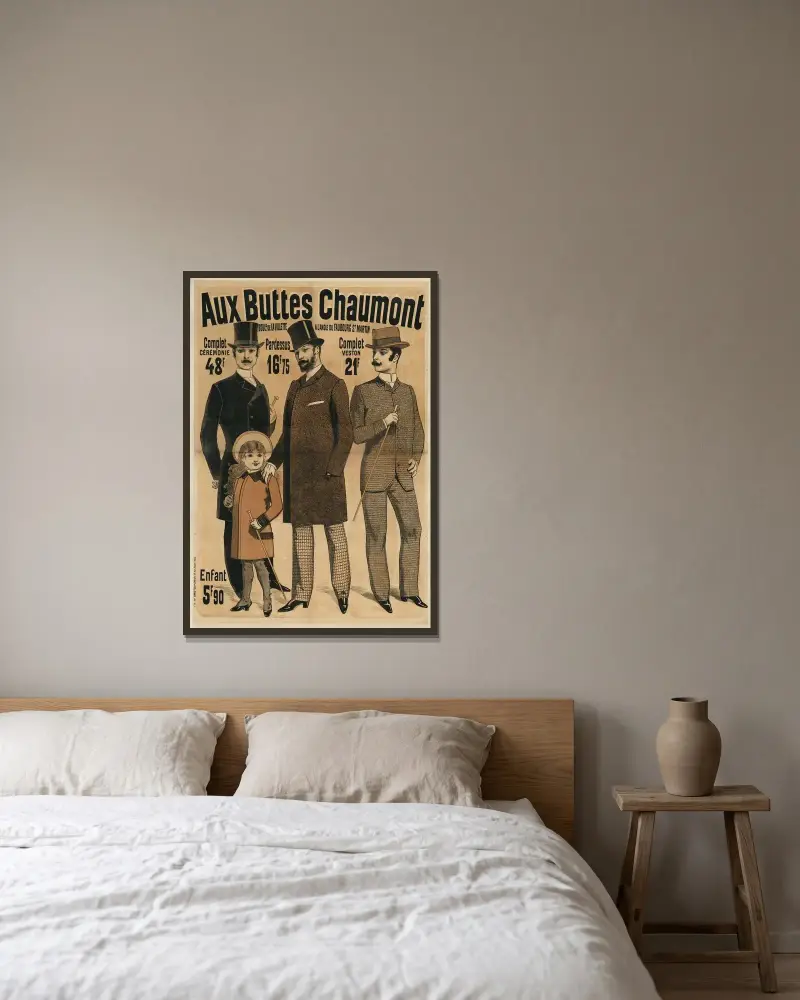 Aux Buttes Chaumont av Jules Chéret inramad på en vägg