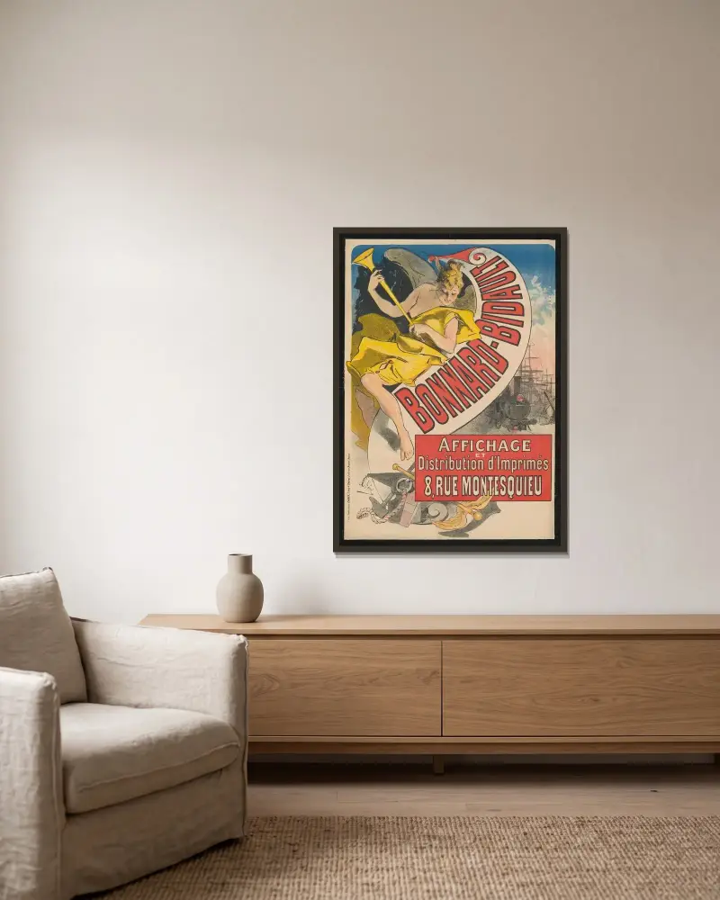 Bonnard-Bidault. Affichage av Jules Chéret inramad på en vägg