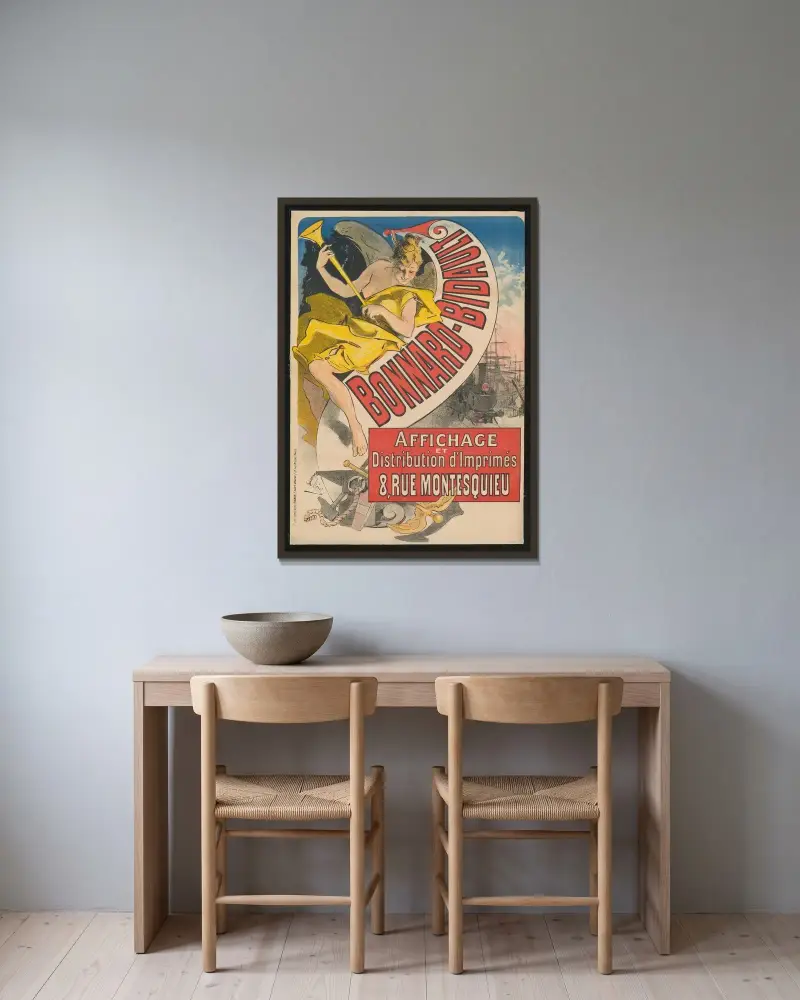 Bonnard-Bidault. Affichage av Jules Chéret inramad på en vägg