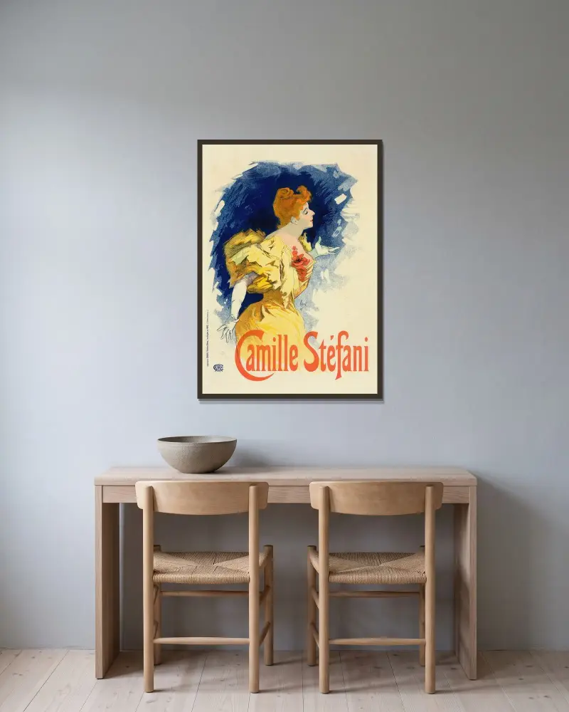 Camille Stéfani av Jules Chéret inramad på en vägg