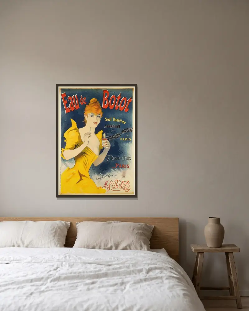 Eau De Botot av Jules Chéret inramad på en vägg
