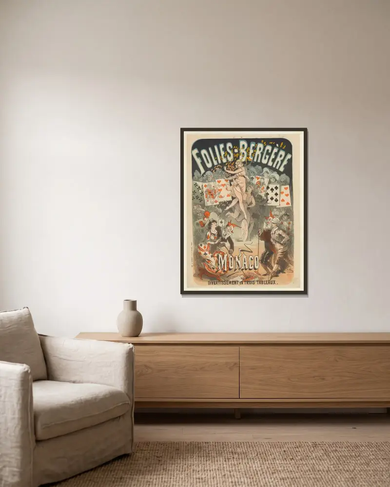 Folies-Bergère. Monaco, divertisement en trois tableaux av Jules Chéret inramad på en vägg