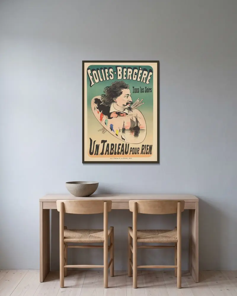 Folies-Bergère. En tavla för ingenting av Jules Chéret inramad på en vägg