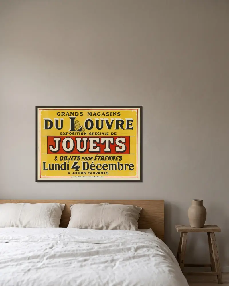 Grands magasins du Louvre, exposition spéciale de Jouets. Lundi 4 décembre von Jules Chéret gerahmt an einer Wand