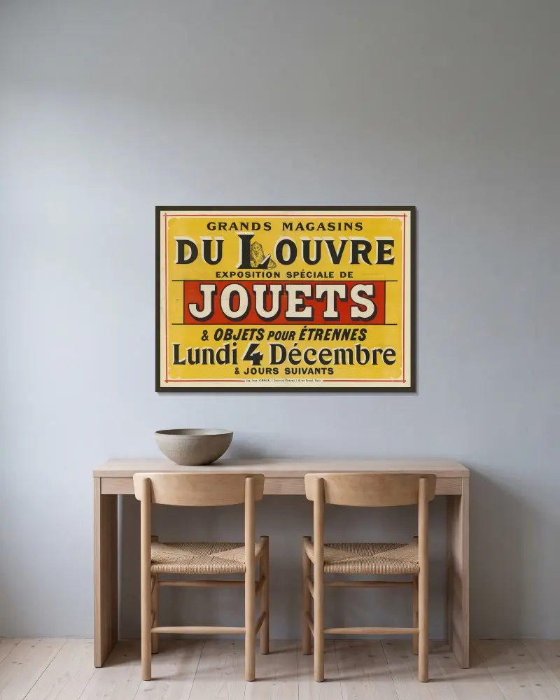 Grands magasins du Louvre, exposition spéciale de Jouets. Lundi 4 décembre von Jules Chéret gerahmt an einer Wand