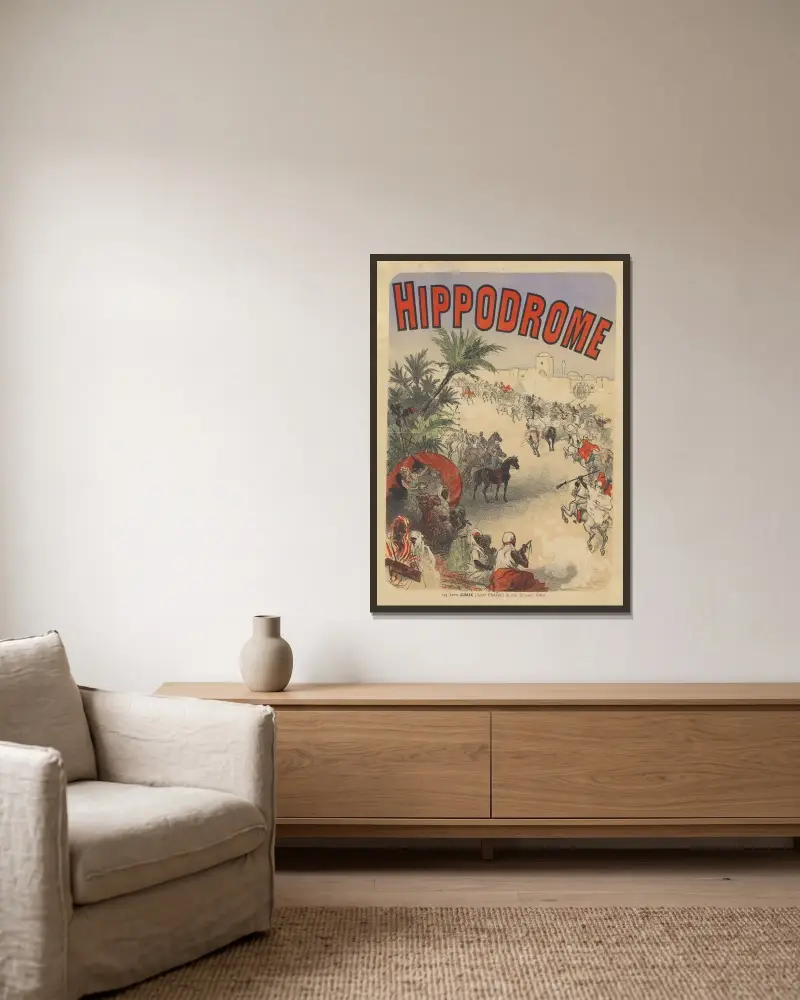 Hippodrome av Jules Chéret inramad på en vägg
