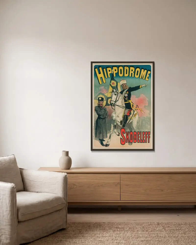 Hippodrome Skobeleff von Jules Chéret gerahmt an einer Wand
