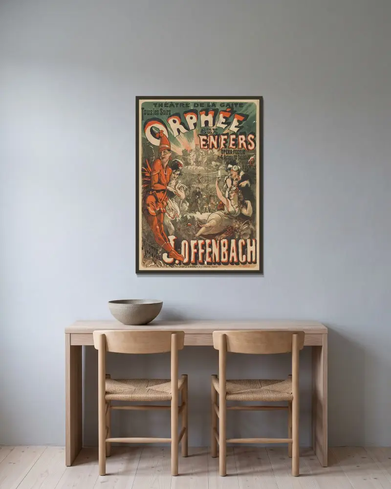 Jacques Offenbachs Orphée aux enfers av Jules Chéret inramad på en vägg