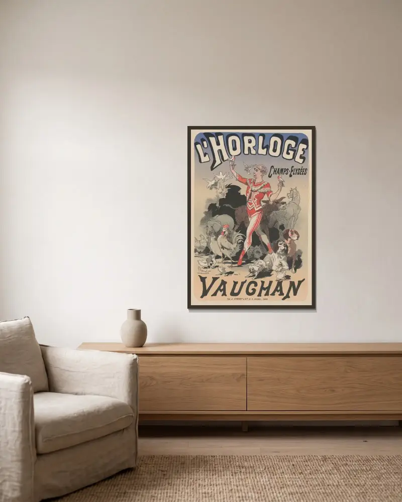 Klockan. Vaughan av Jules Chéret inramad på en vägg