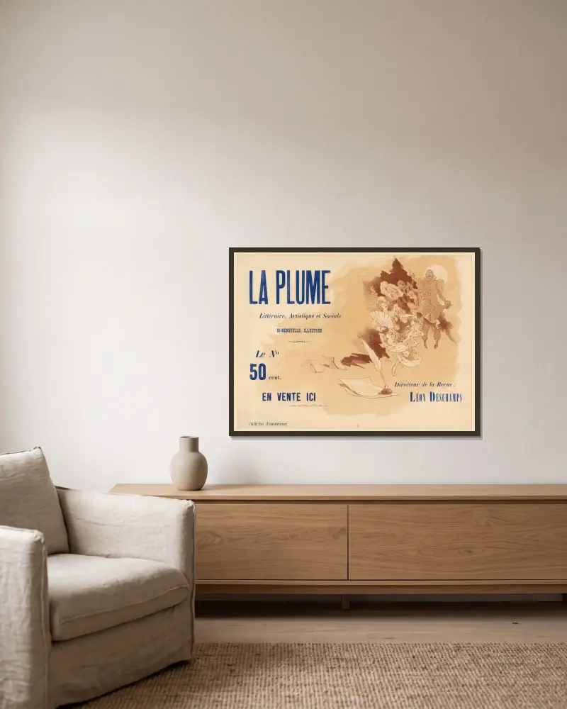 La Plume. Littéraire, Artistique et Sociale av Jules Chéret inramad på en vägg