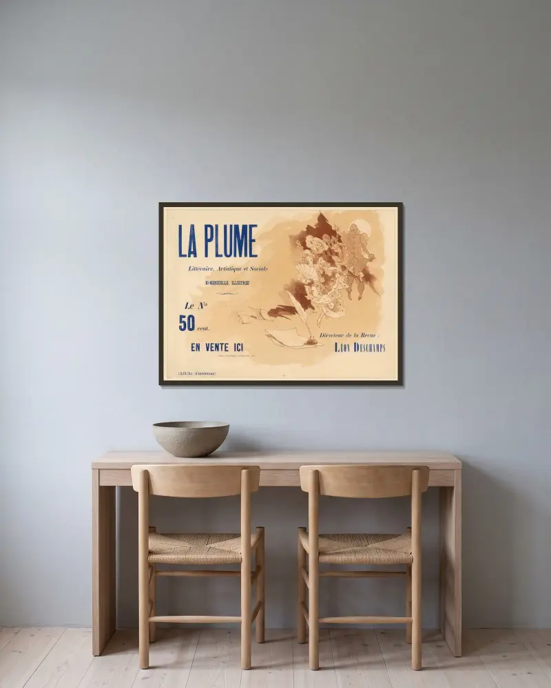 La Plume. Littéraire, Artistique et Sociale av Jules Chéret inramad på en vägg