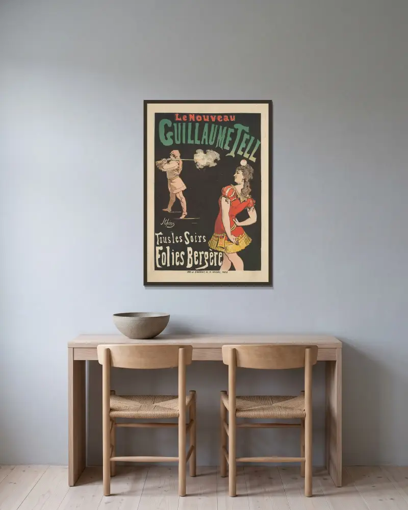 Den nye Wilhelm Tell av Jules Chéret inramad på en vägg
