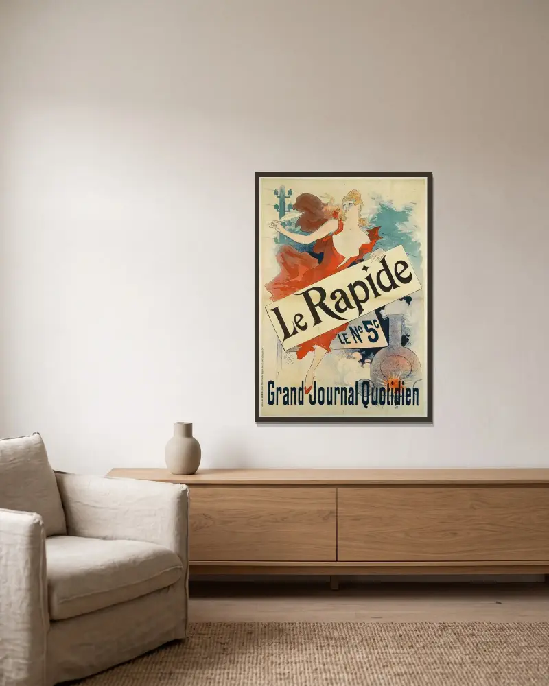 Le Rapide,Le Nº 5c., Grand Journal Quotidien av Jules Chéret inramad på en vägg