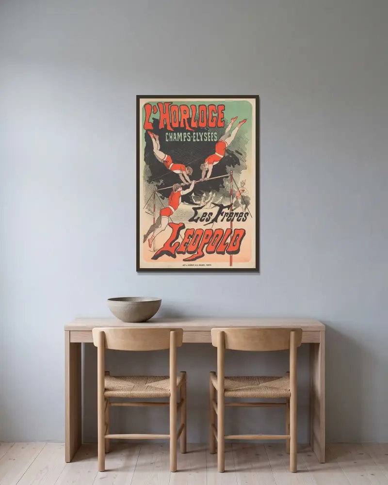 Bröderna Leopold av Jules Chéret inramad på en vägg