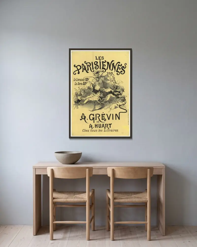 Les Parisiennes, la livraison 10 c… A. Grévin et A. Huart von Jules Chéret gerahmt an einer Wand