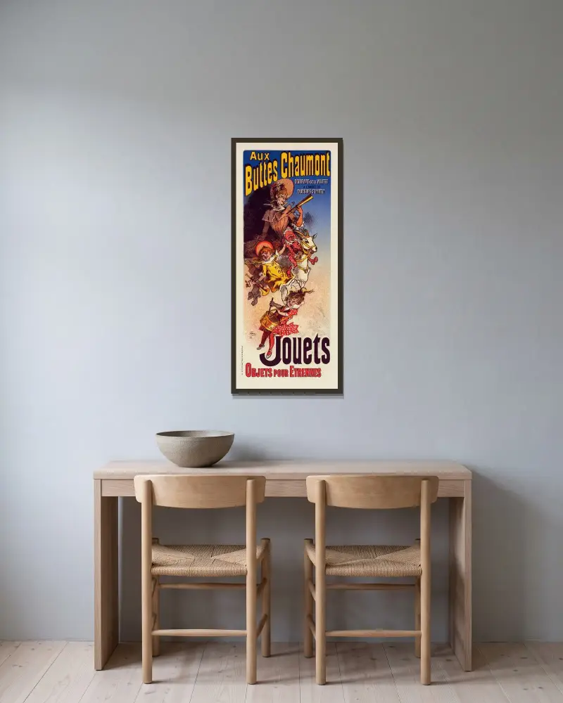 Magasin Des Buttes Chaumont av Jules Chéret inramad på en vägg