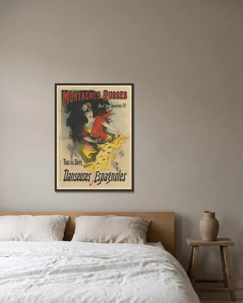 Montagnes russes. Tous les soirs Danseuses espagnoles av Jules Chéret inramad på en vägg