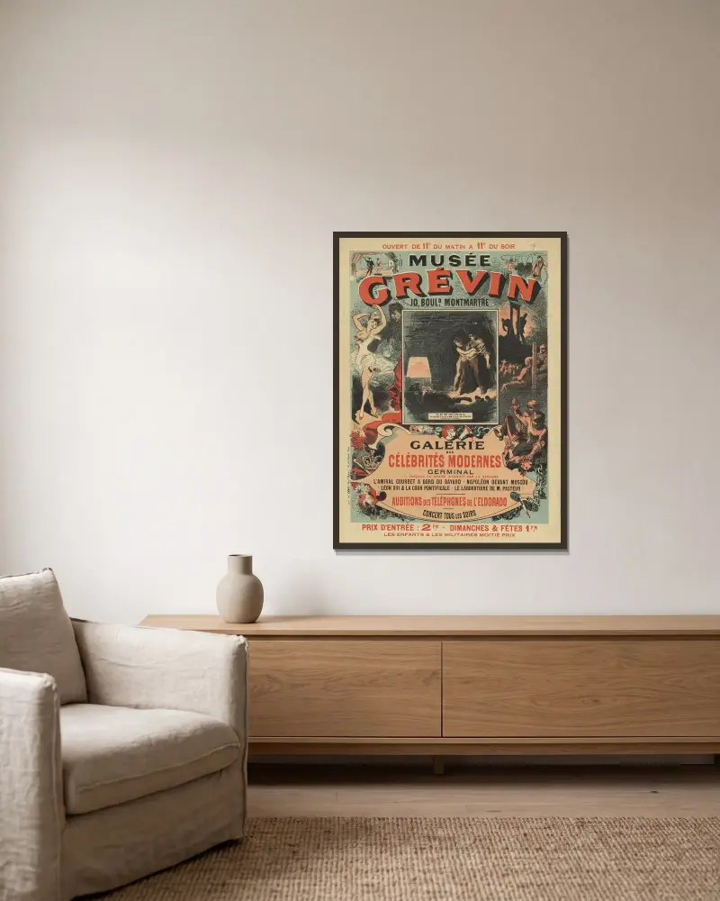 Musée Grévin, 10, boulevard Montmartre av Jules Chéret inramad på en vägg