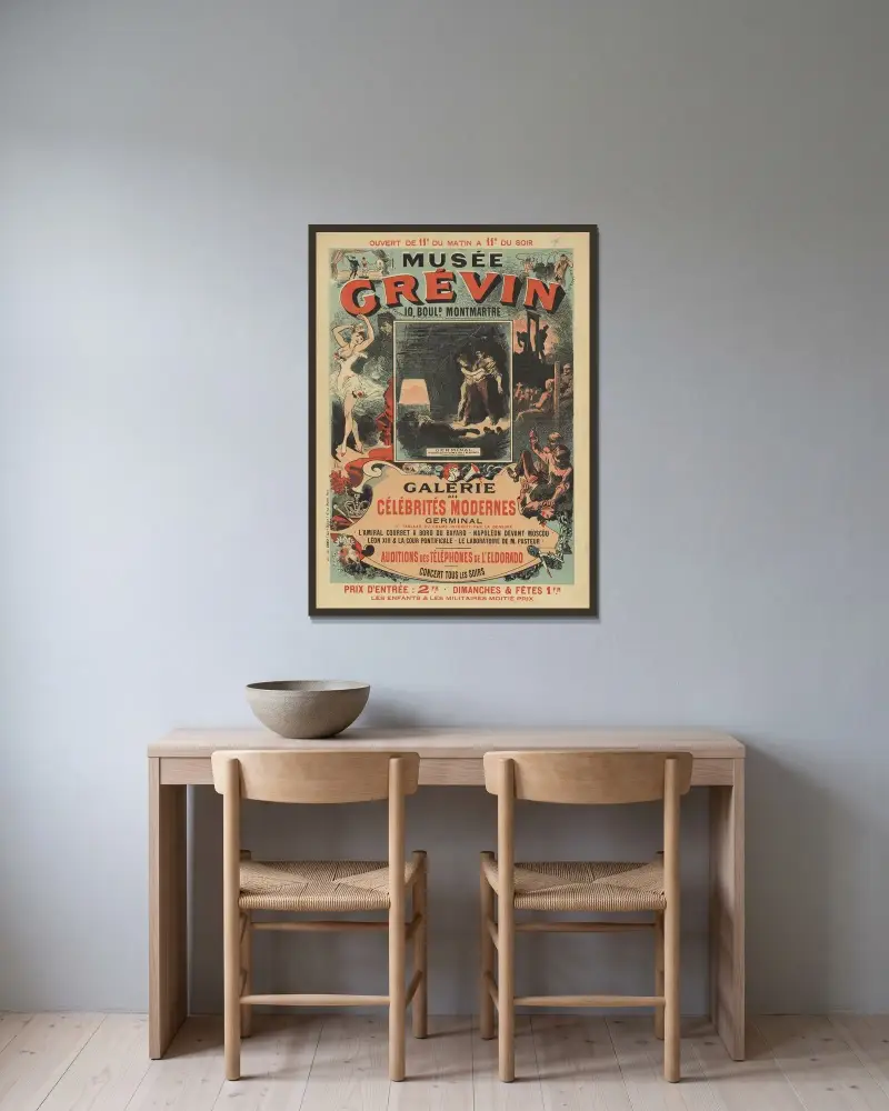 Musée Grévin, 10, boulevard Montmartre av Jules Chéret inramad på en vägg