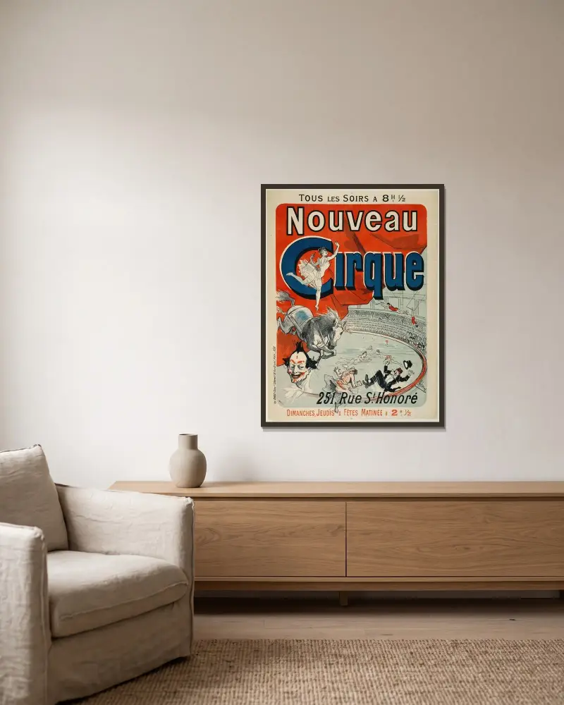 Nouveau Cirque, 251, Rue St. Honoré av Jules Chéret inramad på en vägg
