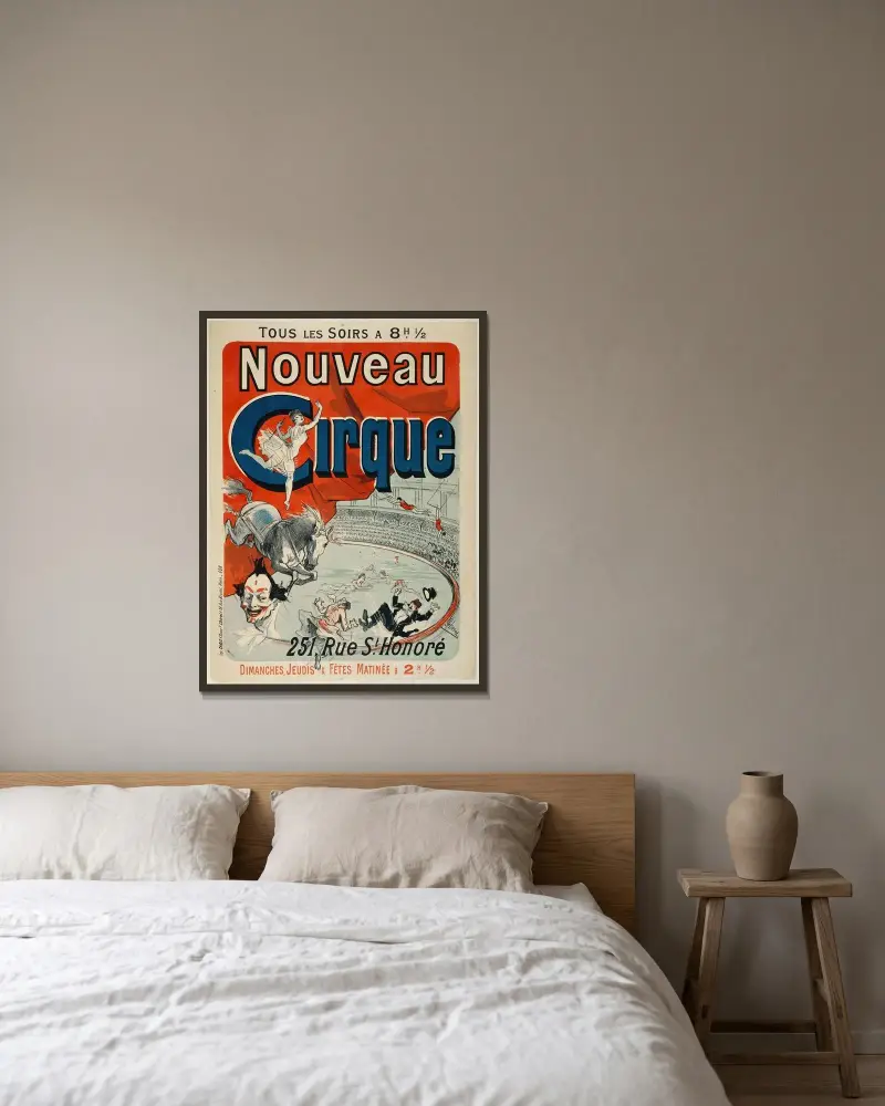 Nouveau Cirque, 251, Rue St. Honoré av Jules Chéret inramad på en vägg